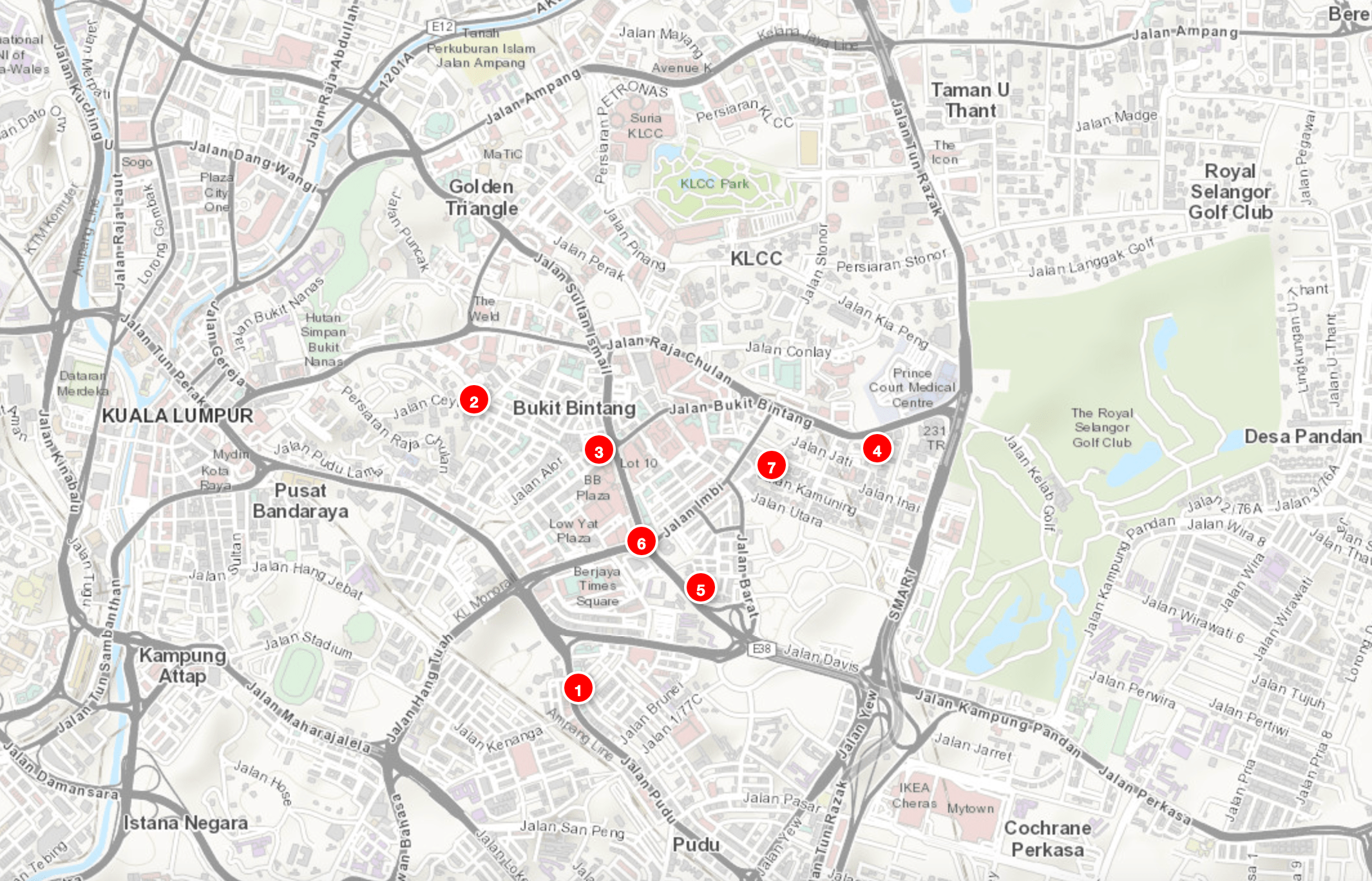 Map of Central Business District in Kuala Lumpur highlighting upcoming serviced residences and suites priced above RM1,500 per square foot.